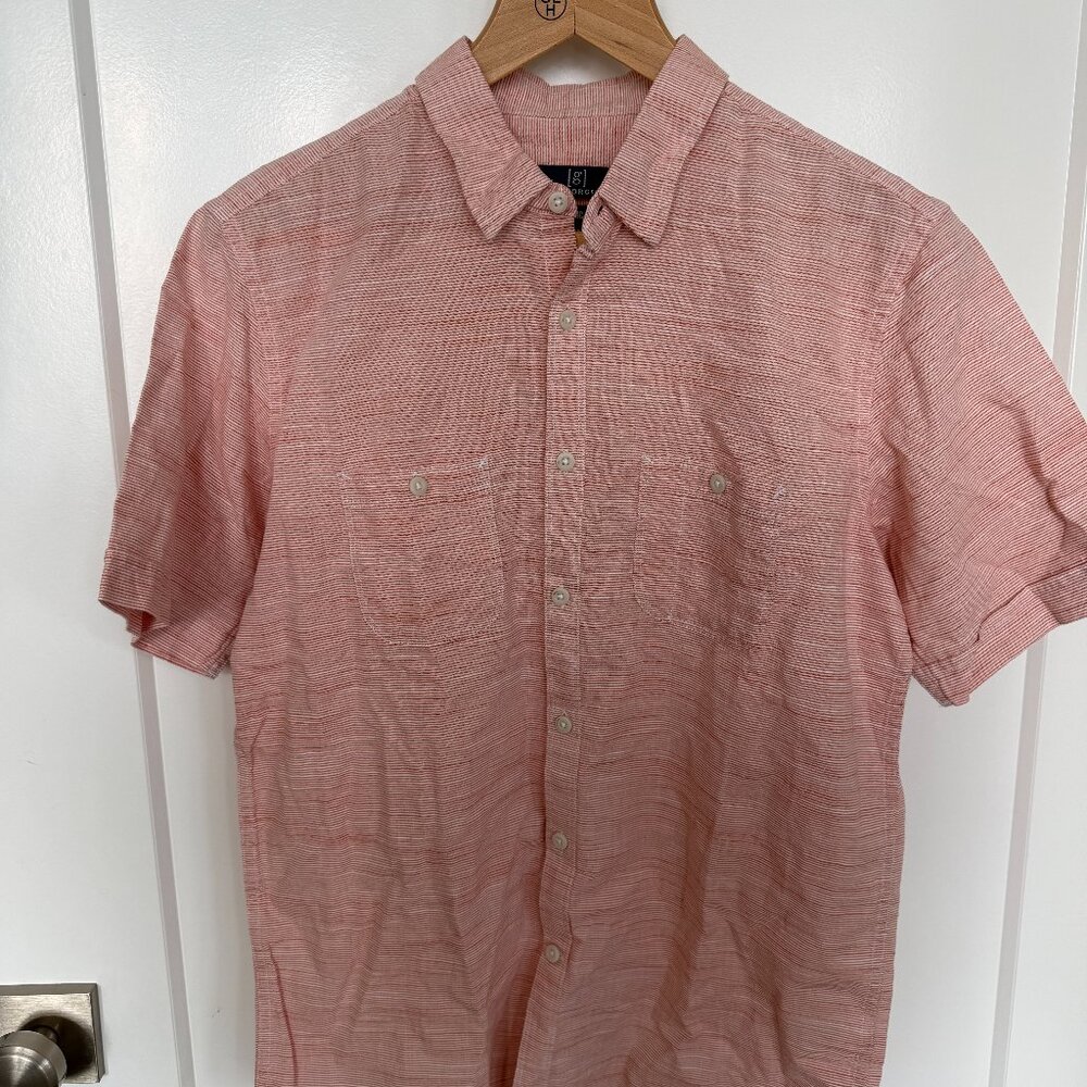 NWT George Men's Small Classic Fit Short Sleeve Button Down Orange Striped Shirt